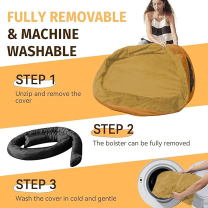 Orthopedic Jumbo Dog Bed for Extra Large Dogs, Giant Waterproof Dog Bed for Large Breed Dogs, Supportive Egg Crate Foam Pet Bed with Removable Washable Cover & Non-Slip Bottom, Orange