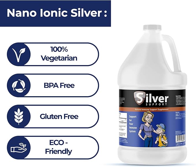 Natural Immune Support Supplement, Nano-Sized Silver Solution, Immune Booster for Kids, Pets & Adults, Purified Silver, Fortify Your Immune System for Cold and Flu Season - 1 Gallon