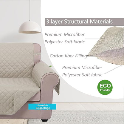 U-NICE HOME Loveseat Sofa Cover Reversible Couch Cover for Dogs with Elastic Straps Water Resistant Furniture Protector for Pets Couch Cover for 2 Cushion Couch (Loveseat, Beige/Beige)