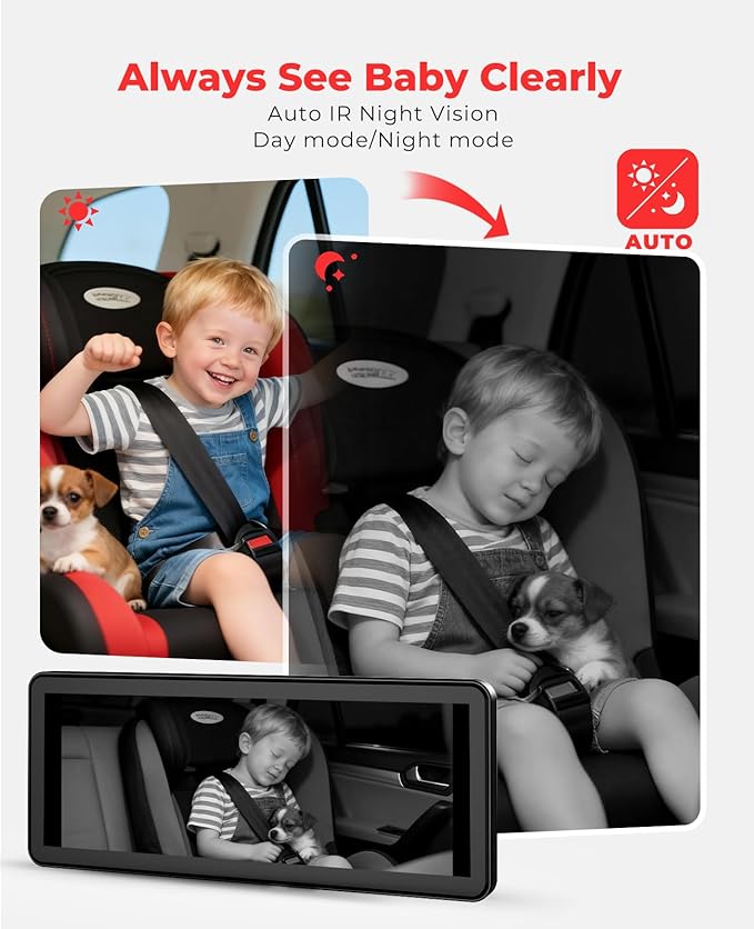 LUCKVIEW BM5PRO Double Car Camera for 2 Baby，7.2" 1080P Split Screen with IR Night Vision, Real-Time Monitoring Baby Car Camera,Easy Install, Family Travel Companion for Kids & Pets