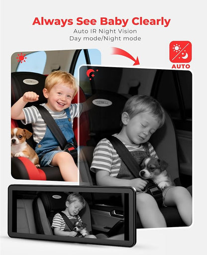 LUCKVIEW BM5PRO Double Car Camera for 2 Baby，7.2" 1080P Split Screen with IR Night Vision, Real-Time Monitoring Baby Car Camera,Easy Install, Family Travel Companion for Kids & Pets