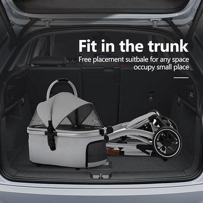 3 in 1 Pet Stroller for Small/Medium Dogs & Cats with Detachable Carrier, Storage Basket and Pet Pad, 4 Wheels Foldable Pet Travel Carrier for Car Seat & Hand Carry, Safe Outings (Grey)