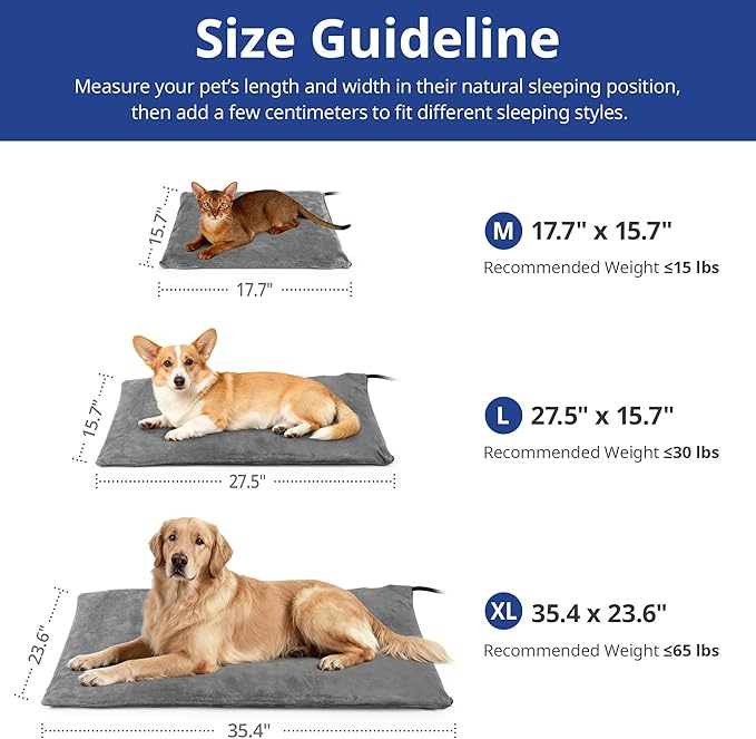 NICREW Dog Heating Pad with Durable Cord Protection, Auto Shut-Off Heated Cat Bed, Adjustable Temperature Warming Mat for Puppies & Senior Pets, 27.5 x 15.7 in