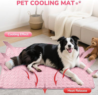 TerraKin Cooling Mat for Dogs and Cats, 27.6" x 21.7" Soft Pet Cooling Pad with Ice Silk Fabric, Comfortable for Crate, Bed, Floor, Sofa(Large, Pink)