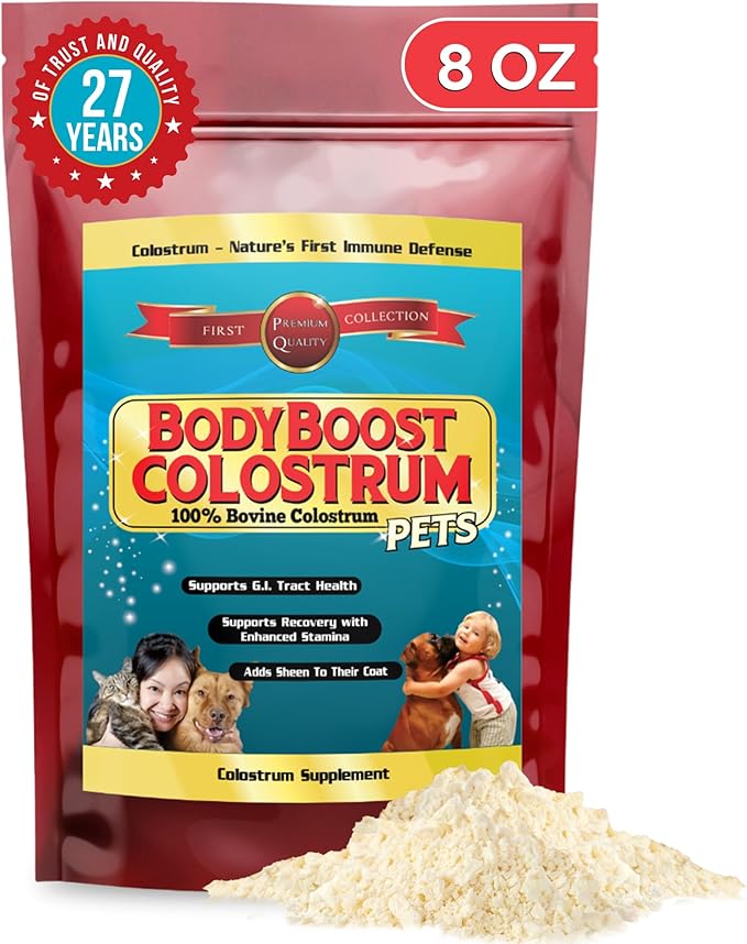 BodyBoost Bovine Colostrum for Dogs and Cats, Organic Immune Support Supplement for Allergy and Itch Relief, Grass Fed Colostrum Powder for Pets, Dog Gut Health, All Ages, 8 oz