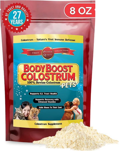 BodyBoost Bovine Colostrum for Dogs and Cats, Organic Immune Support Supplement for Allergy and Itch Relief, Grass Fed Colostrum Powder for Pets, Dog Gut Health, All Ages, 8 oz