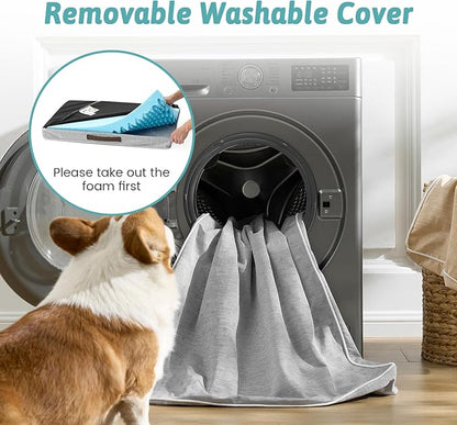 Large Orthopedic Dog Bed, Cooling Dog Beds for Large Dogs, Washable Pet Bed with Waterproof Liner, 44x32x4in,Silver Grey