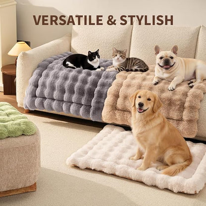 Cat & Dog Bed Mat, Soft Plush Faux Fur Kneading Pet Bed for 2 Cats or Small Dogs, Machine Washable Cat Sleeping Pad, Non-Slip Fluffy Pet Rug for Indoor Cats Kittens & Small Dogs, 27x20 in Grey