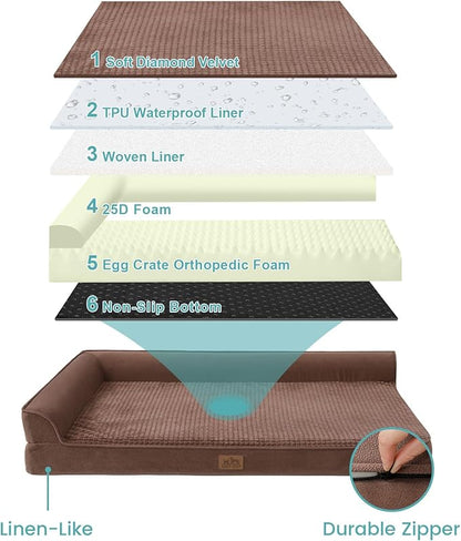 COZY KISS Orthopedic Dog Bed for Medium Small Size Dog, Dogs Crate Bed, L Shaped Foam Anti-Slip Bottom Pet Cat Sofa with Washable Removable Cover, Suitable for Pet Up to 40 lbs, 30x20x7.5 inch, Brown