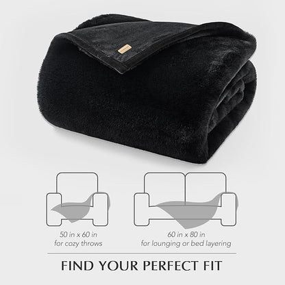 EVERGRACEHOME Luxury Soft Faux Chinchilla Fur Throw Blanket for Couch, Warm Thick Heavy Winter Throw Blanket 1220GSM for Bed, Fluffy Cozy Mink Blanket with Reversible Velvet, Black Noir Mink, 60"x80"