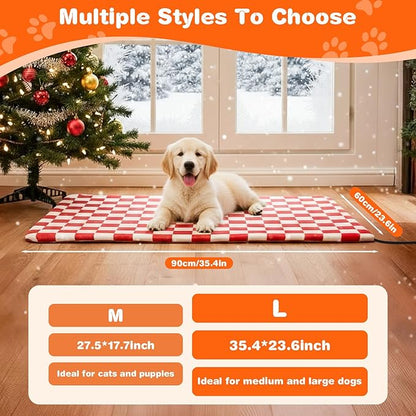 Dog and Cat Heating Pad, 12 Adjustable Temperature & Timer with Chew Resistant Cord, Indoor Pet Heated Bed Mat for Cats and Dogs (Red, 35.4x23.6in)