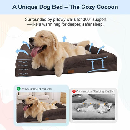 Extra Large Dog Bed, Orthopedic Washable Suede Bed with Removable Bolster, Waterproof with Nonskid Bottom, 45" X 35"