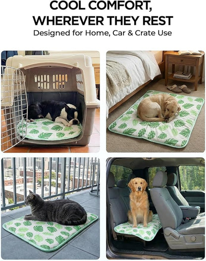 Dog Cooling Mat for Dogs & Cats, Soft Breathable Cooling Pad for Dog Bed, 35"x28" Self Cooling Crate Mat for Dogs, No Gel Washable Non-Slip Pet Cooling Mat Indoor Outdoor, Leaf