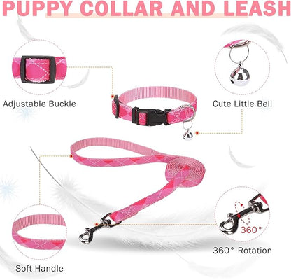 SCENEREAL Small Dog Harness and Leash Collar Set, Step in No Pull Soft Mesh Dog Harnesses for Small Medium Sized Dogs Puppy and Cats Outdoor Walking, No Chock Reflective Vest Harness, Pink Plaid M