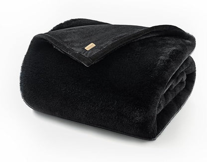 EVERGRACEHOME Luxury Soft Faux Chinchilla Fur Throw Blanket for Couch, Warm Thick Heavy Winter Throw Blanket 1220GSM for Bed, Fluffy Cozy Mink Blanket with Reversible Velvet, Black Noir Mink, 50"x60"