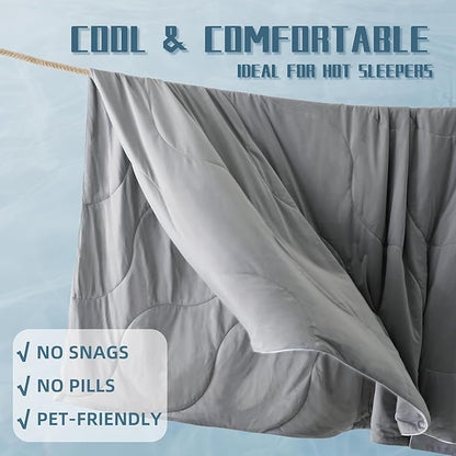 DOWNCOOL Cooling Comforter Queen Size, Grey Cooling Blanket for Hot Sleeper, Lightweight & Breathable Blanket for Night Sweats,Dual-Side Cooling Summer Bedding,90"X90"