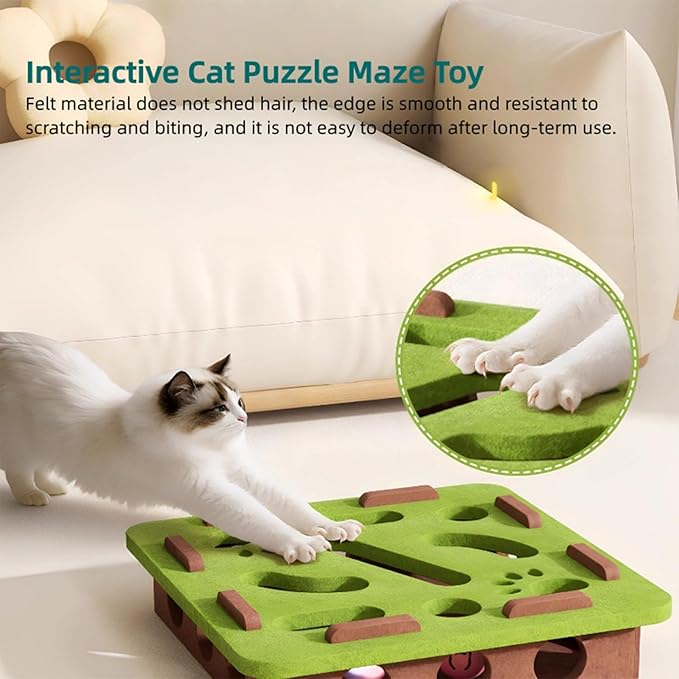 ANIS·KEAAR 1 Pack Interactive Cat Puzzle Maze Toy – Felt Hide & Seek Self-Play Toy for Indoor Cats/Kittens, Encourages Natural Hunting Instincts, Fun Exercise to Cure Boredom & Mental Stimulation