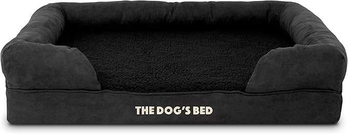 The Dog’s Bed Orthopedic Memory Foam Dog Bed with Bolsters for Large Dogs, Waterproof Washable Cover, Anti-Slip Base, Calming Surface – CertiPUR-Certified Foam, Plush Fabric, Black Plush, Large