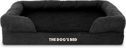 The Dog’s Bed Orthopedic Memory Foam Dog Bed with Bolsters for Large Dogs, Waterproof Washable Cover, Anti-Slip Base, Calming Surface – CertiPUR-Certified Foam, Plush Fabric, Black Plush, Large