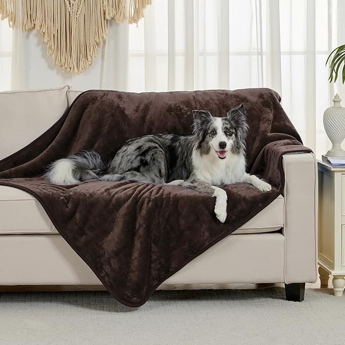 Waterproof Blanket for Bed Couch Sofa, Soft Liquid Pee Proof Pet Blanket for Dog Puppy Cat, Reversible Sherpa Fleece Furniture Protector (Brown, 50x60 inches)