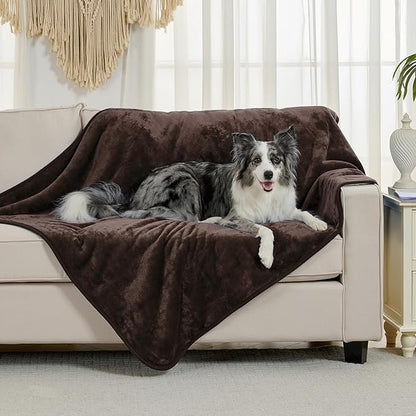 Waterproof Blanket for Bed Couch Sofa, Soft Liquid Pee Proof Pet Blanket for Dog Puppy Cat, Reversible Sherpa Fleece Furniture Protector (Brown, 60x80 inches)