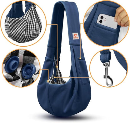Tomkas Small Dog Sling Carrier - Cat Sling Carrier - Classic Pocket & Classic Strap - for 3-10 lbs Pets(Darkblue)