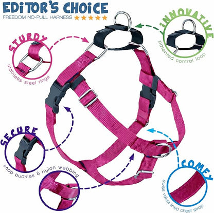 2 Hounds Design Freedom No Pull Dog Harness, Adjustable Harness and Leash Set, Easy Walking & Comfortable Control, Fits Small, Medium & Large Dogs, Solid Colors, Made in USA, 1" XL, Raspberry