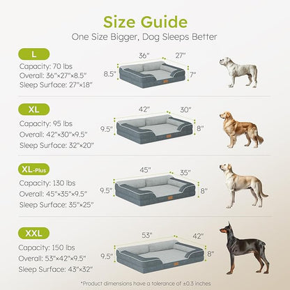 CWAWZ Jumbo Dog Bed for Extra Large Dogs, Orthopedic Dog Bed with Cooling Gel Memory Foam, Waterproof Pet Bed with Removable Washable Cover, 45" Pet Sofa Couch Dutch Velvet with Bone Toy, Dark Gray