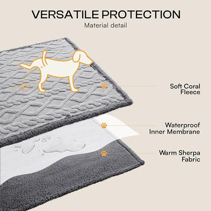 Luciphia Waterproof Pet Blanket, Liquid Pee Proof Dog Blankets for Sofa Bed Couch, Reversible Sherpa Fleece Furniture Protector Cover for Small Medium Large Dogs Cats,Light Grey X-Large（85" x 57"）