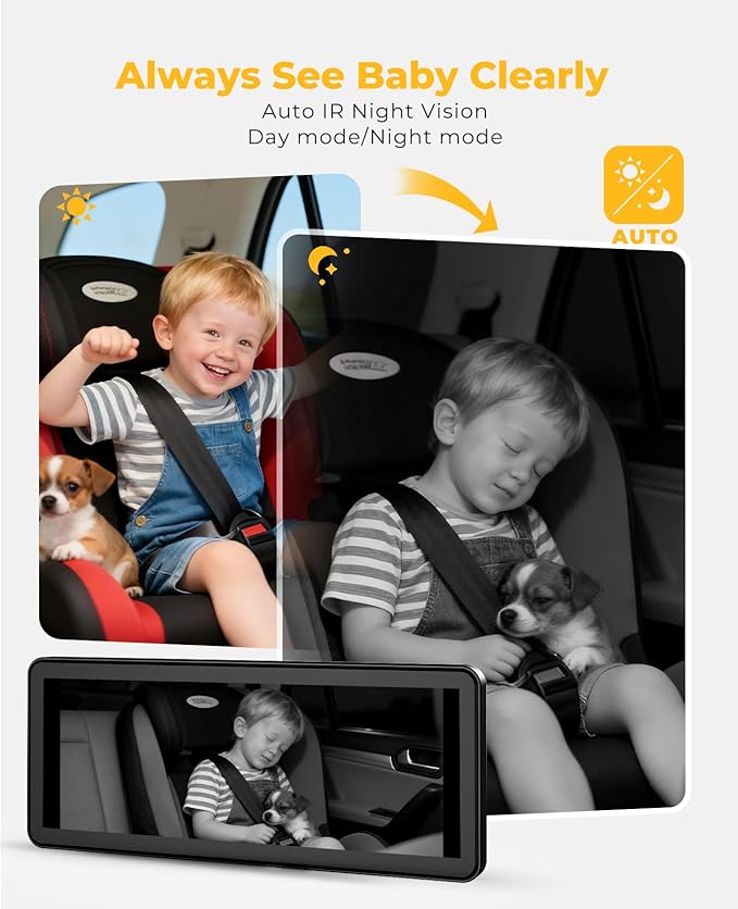 LUCKVIEW BM5 PRO Baby Car Camera for 2 Kids, 7.2" 1080P Dual Channel Display for Car Seat, Easy Installation with 2 IR Night Vision Cameras, Rear Seat Safety for Babies and Pets