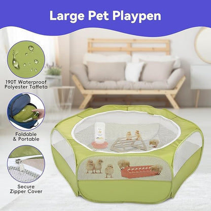 Pawaboo Chick Brooder Box for Chick Starter Kit, Brooder Pen/Chicken Supplies Brooders Box with Chicks Perch Brooding Up to 15 Chicks, Duck and Quail, Green + Red + Wood Color
