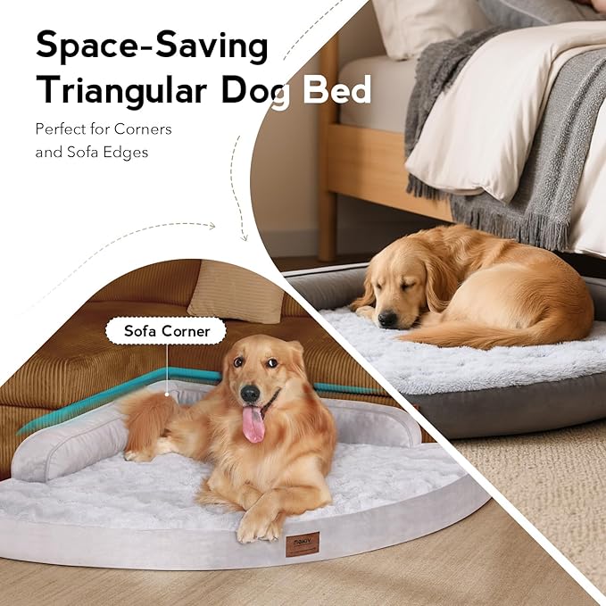 MEKIY Large Dog Bed - XL Orthopedic Egg-Crate Memory Foam Dog Beds with Removable Washable Cover, Waterproof Pet Beds with Non-Slip Bottom, Grey