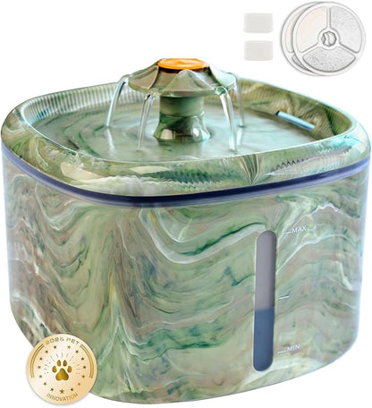Cat Water Fountain,2.5L/84oz Cat Fountain for Drinking with Rotating Attractor & Camouflage Green Design –Automatic Pet Water Dispenser Bowl (Green+2Filters)