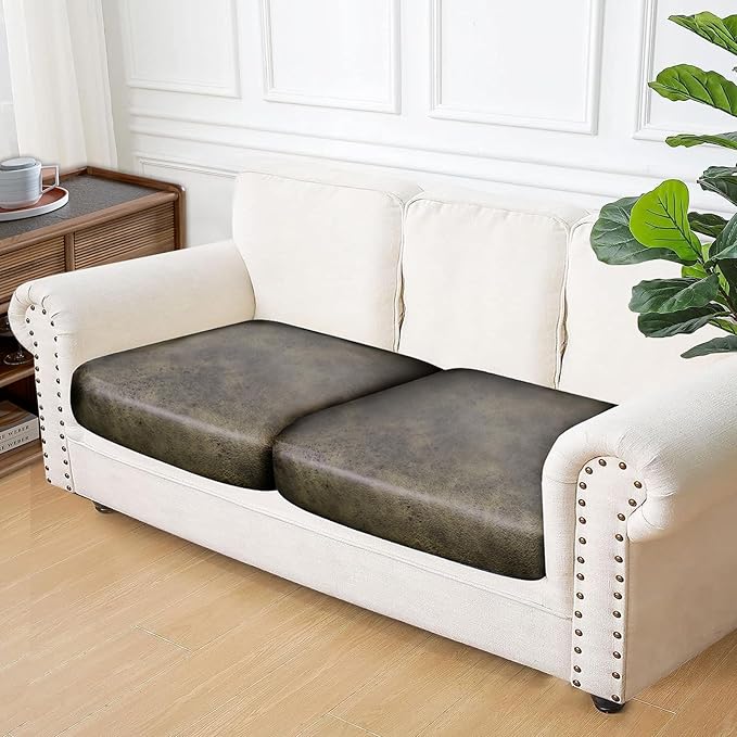 ANARACHON Leather Look Couch Cushion Covers Sofa Seat Slipcovers Sets Couches Furniture Protector for Sectional Armchair Loveseat Pets Kids Stretch Spandex Fabric (2 Cushion Sofa, Yellow)