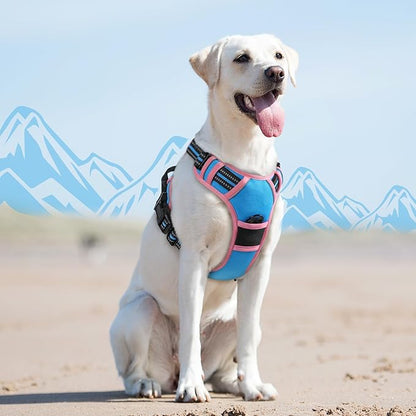 Eagloo Dog Harness for Large Dogs, No Pull Service Vest with Reflective Strips and Control Handle, Adjustable and Comfortable for Walking, No Choke Pet Harness with 2 Metal Rings, Pink & Blue, L