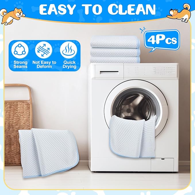 Chunful 4 Pack Dog Cooling Mat 26 x 20 Inches Pet Cooling Pads Summer Cat Self-Cooling Blanket Portable Washable Ice Silk Non-Skid Mat for Small Dogs Puppy and Cats up to 25 Lbs