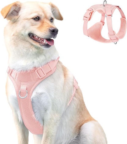 No Pull Dog Harness for Small Medium Large Dogs - Adjustable 2 Layer Mesh Dog Vest with Dual Clip, Escape Proof, Quick Release, Lightweight Breathable Mesh for Walking Hiking (Light Pink,XS)