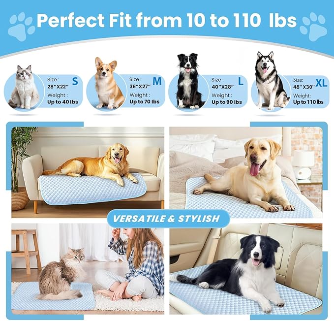Mora Pets Dog Cooling Mat Instant Pet Cooling Pad for Dogs & Cats, Breathable Washable Summer Dog Cool Mat Non-Slip Bottom Indoor Outdoor, Cold Blanket for Floor Crate Use Medium 36'' x 27'' Blue