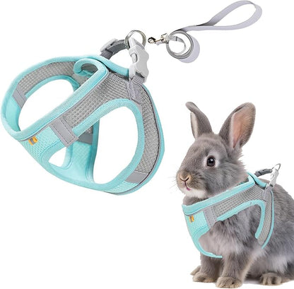 Rabbit Harness and Leash Set Escape Proof, Adjustable Soft Padded Vest, Breathable Mesh Bunny Harness with Reflective Strap, Safe for Small Animals(Green,S)