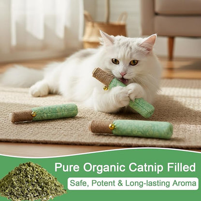 Catnip Toys for Indoor Cats, 3 Pack Funny Cat Chew Toy for Kitten Teething, Soft & Durable Cat Kicker Toys with Dental Rope & Fun Bell, Interactive Organic Cat Nip Toys to Relieve Boredom & Anxiety