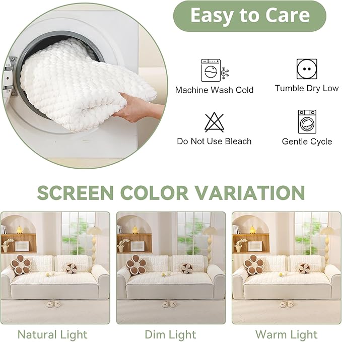OstepDecor Washable Couch Cover for Dogs, Thick Pet Friendly Sofa Covers, Soft Couch Protector, Paw Cart Sofa Slipcovers, Cushion Protector for Leather, Sectional, Loveseat (35.4" x 35.4", White)