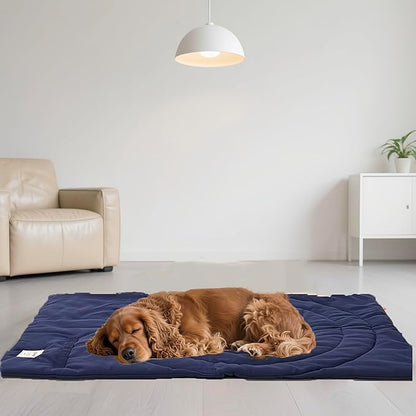 Travel Dog Bed | Camping Dog Bed | 37.4"x25.6" Waterproof Outdoor Dog Mat | Portable Place Mat for Dogs with Handle | Machine Washable | Easy Clean for Outdoor Adventures (Blue)