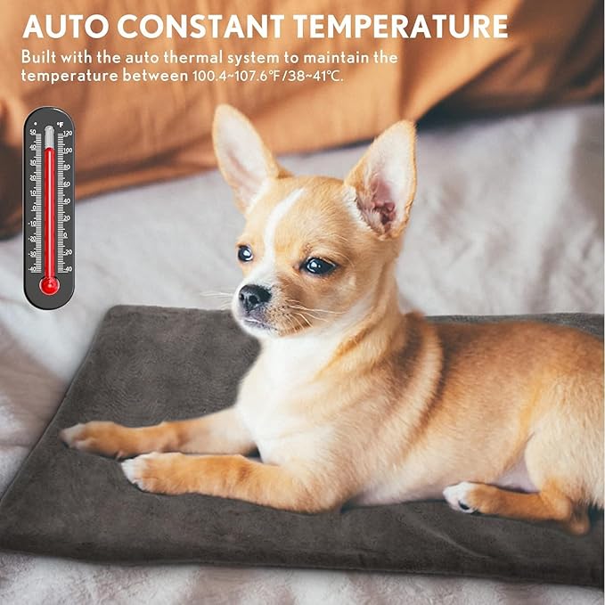 PETNF Outdoor Pet Heating Pad for Cat Dog, Heated Cat Mat Dog Mat with Auto Temperature, Pet Warming Pad Heated Cats Dogs House Cat Bed (S: 19.7'' x 11.8'', Gray)