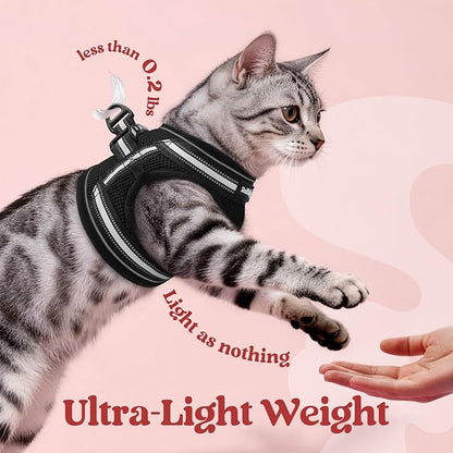 rabbitgoo Cat Harness and Leash Set for Walking Escape Proof, Adjustable Soft Kittens Vest with Reflective Strip for Cats, Comfortable Outdoor Vest, Black, L