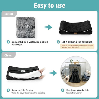 COZY KISS Orthopedic Dog Bed for Medium Dogs up to 65 lbs - Removable Washable Cover with Waterproof Lining & Non-Skid Bottom, Cotton-Polyester Blend Boat-Shaped Lounger Mattress, M(36x24x5.5in)/Black