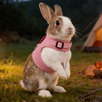 AIITLE Rabbit Harness and Leash Set with Cute Bow, Soft Breathable Mesh Vest Harness for Rabbits Kitten Ferret Puppy Small Pets Walking Supplies Pink S