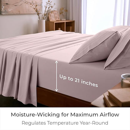 Mellanni Queen Sheet Set - 6-Piece Iconic Collection Bedding, (Including 4 Pillowcases), 21-Inch Extra Deep Pocket, Easy Care, Ultra Soft, Cooling Sheets, Brushed Microfiber - Blush Pink