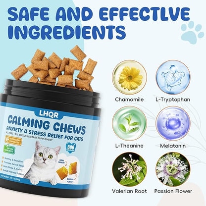 500 Calming Chews for Cats, Helps Reduce Stress with Melatonin, Relaxation for Travel, Boarding,Separation, Grooming Anxiety -with Ashwagandha, Organic Chamomile, L-Theanine & L-Tryptophan Chicken