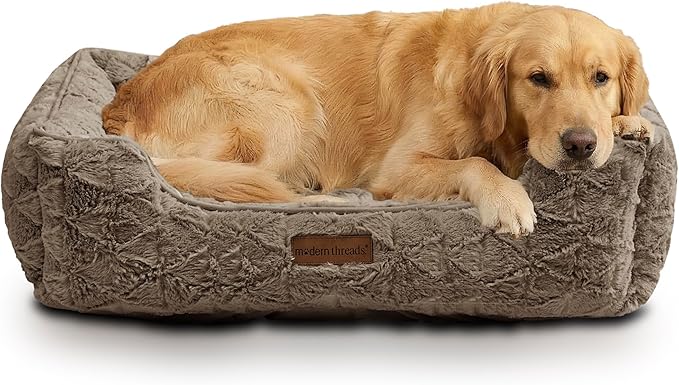 Modern Threads Ultra Soft Plush Pet Bed for Medium to Large Dogs with Elegant Texture and Stylish Design, Removable Washable Cover, Brown, (34" L x 25" W x 9" Th)