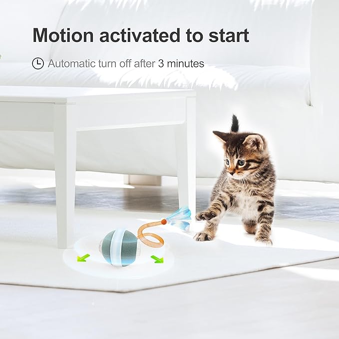 Jkanti Interactive Cat Toys for Indoor Cats,The 3rd Generation Agile Moving Cat Ball with Elastic Mesh Tail,Automatic Kitten Toys for Bored Indoor Cats (Dark Green)